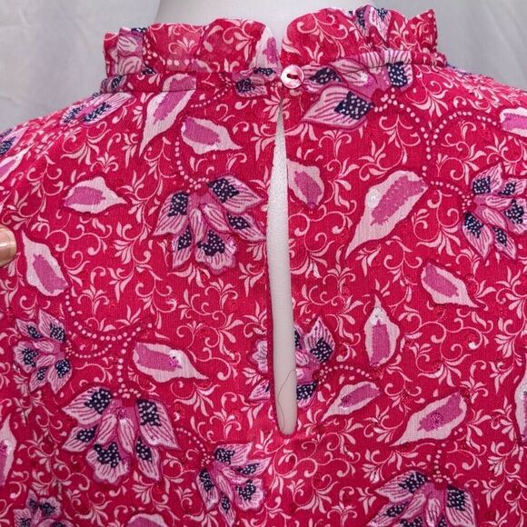 Joie red/pink floral shirt/top ruffle summer Sz M - Picture 5 of 11